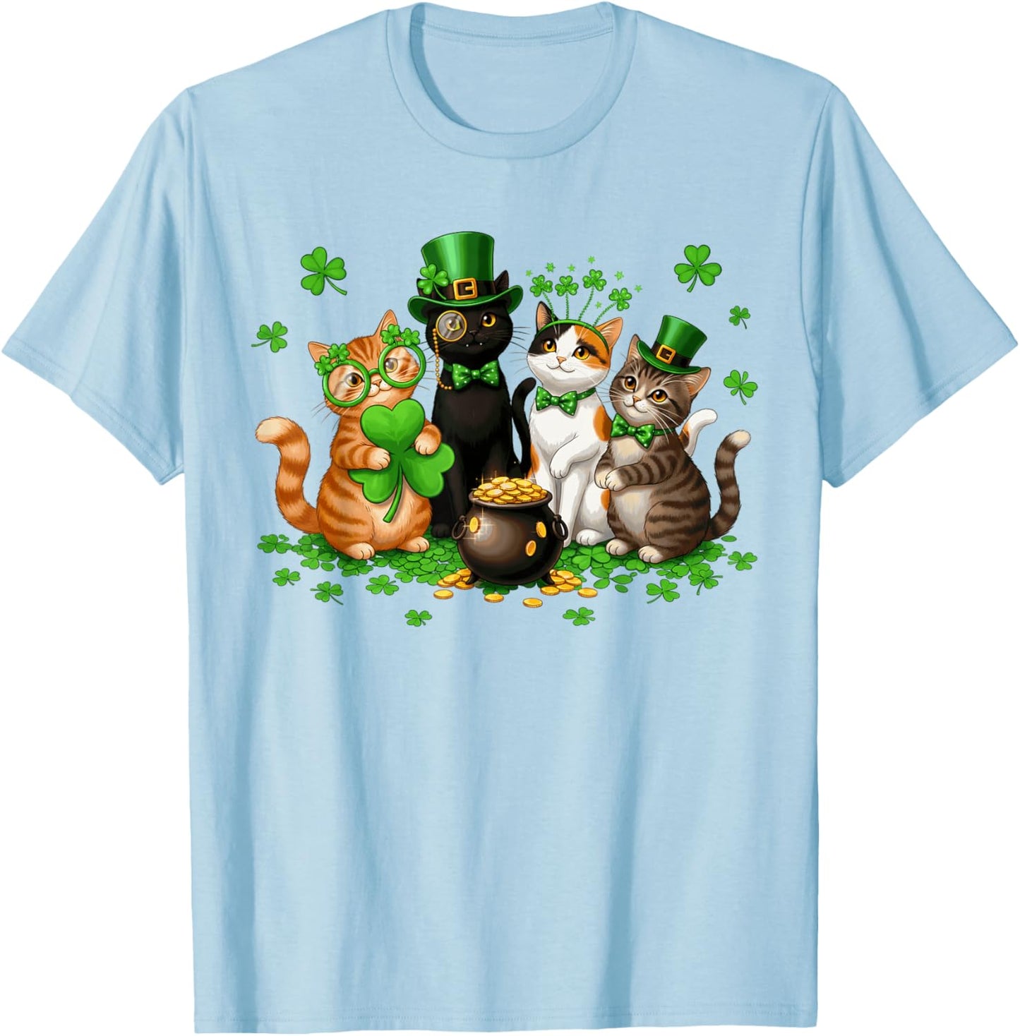 Funny Cat Kitten St. Patrick's Day Leprechaun Shamrocks Kids T-Shirt - T-Shirt | Light Blue