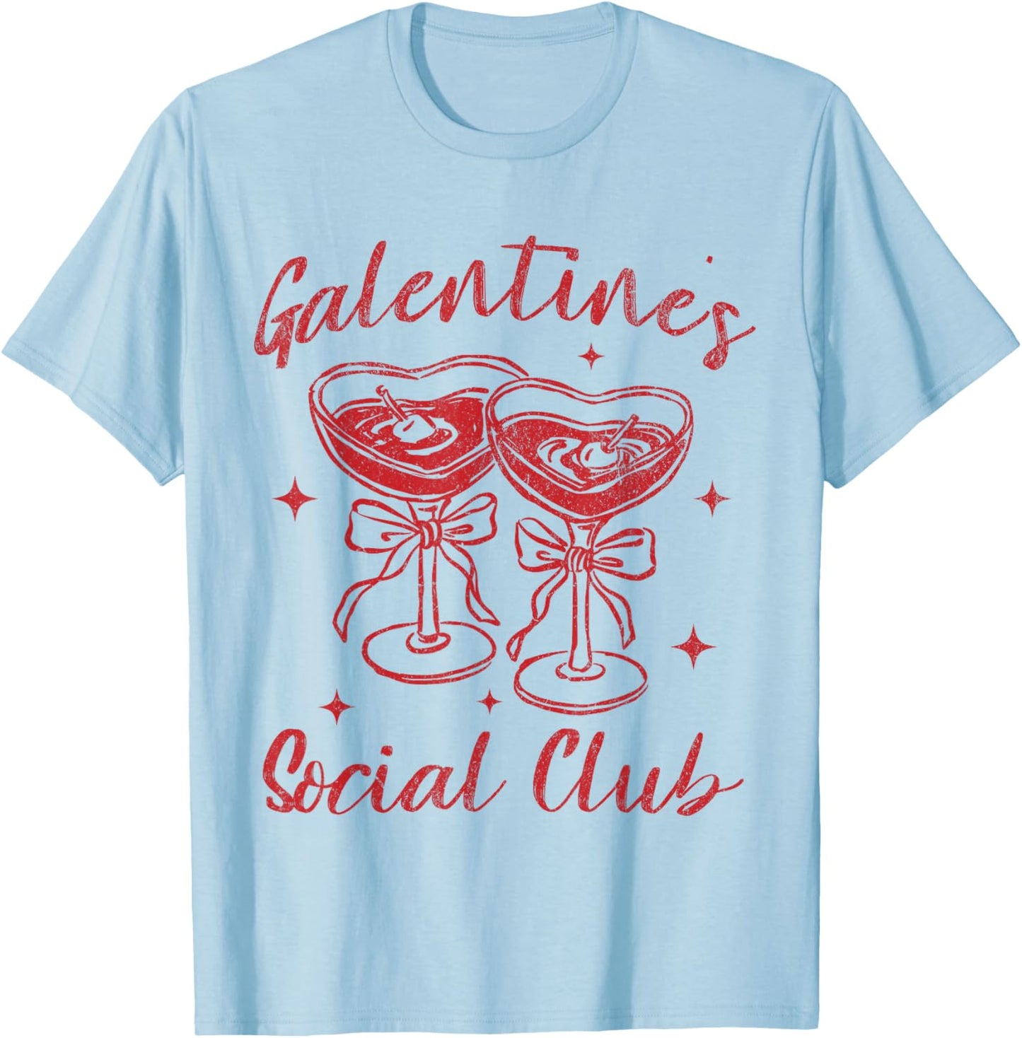 Valentines Day Galentine's Social Club Cherries Coquette Bow T-Shirt - T-Shirt | Light Blue