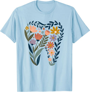Boho Floral Tooth Flower Dentist Student Dental Assistant T-Shirt - T-Shirt | Light Blue