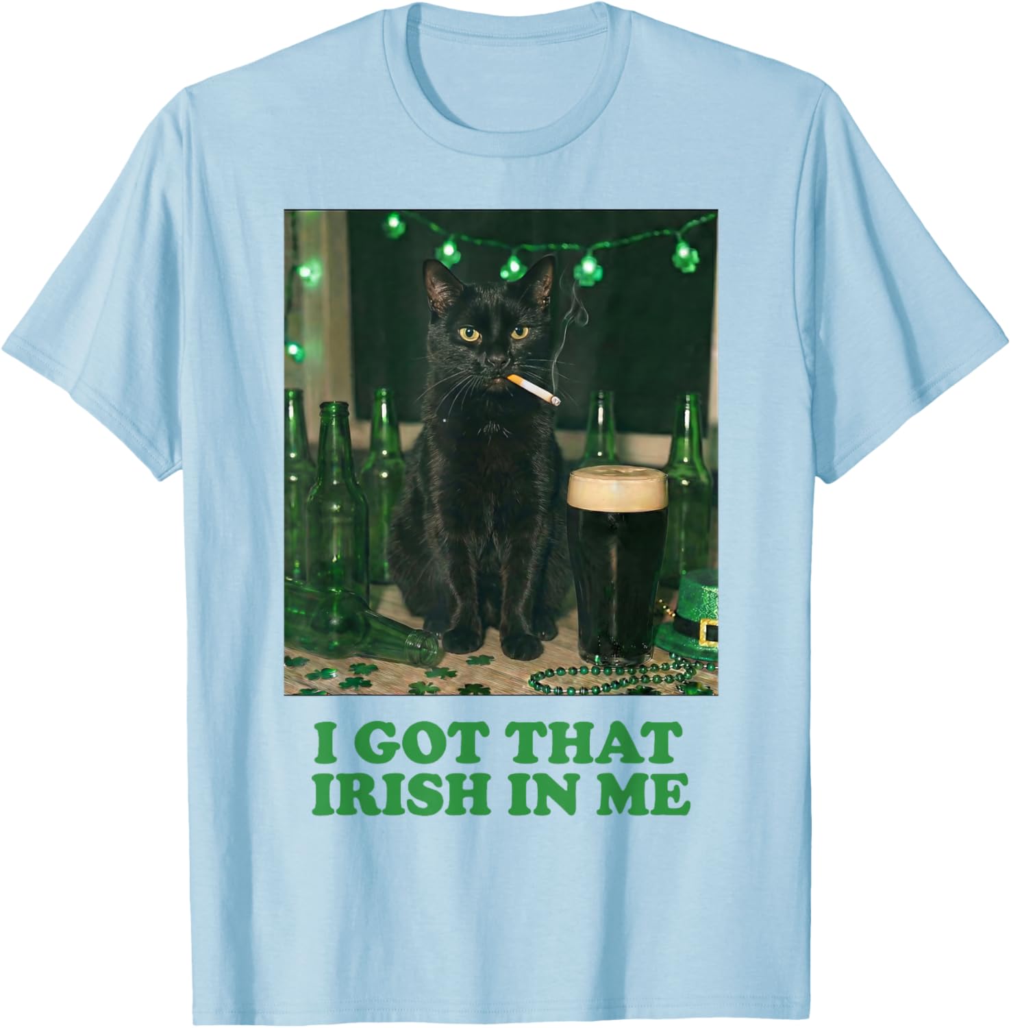 I've got That Irish in Me Smoking Black Cat St Patricks Day T-Shirt - T-Shirt | Light Blue