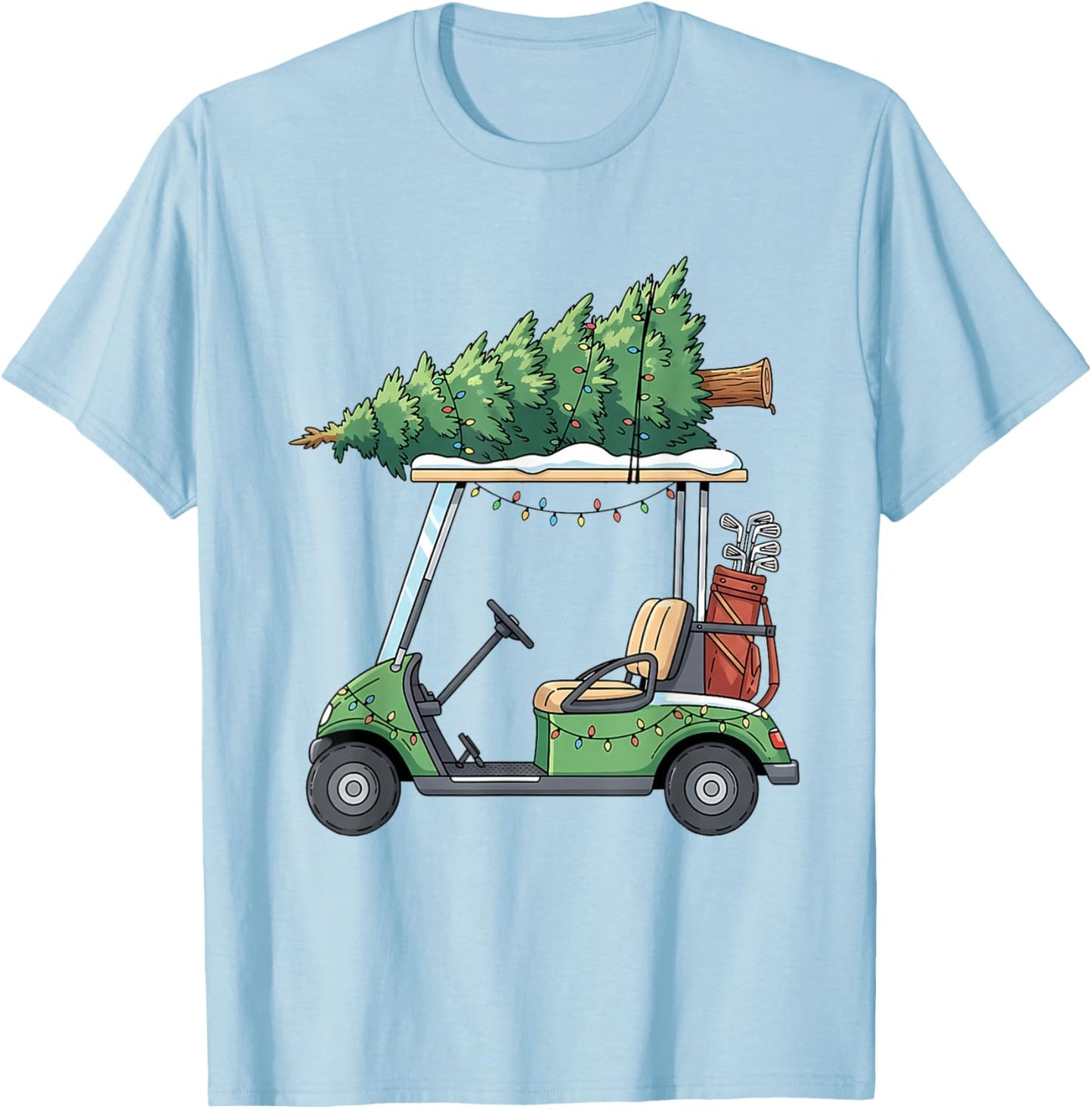Golf Cart Christmas Tree Lights Funny Women Kids T-Shirt - T-Shirt | Light Blue