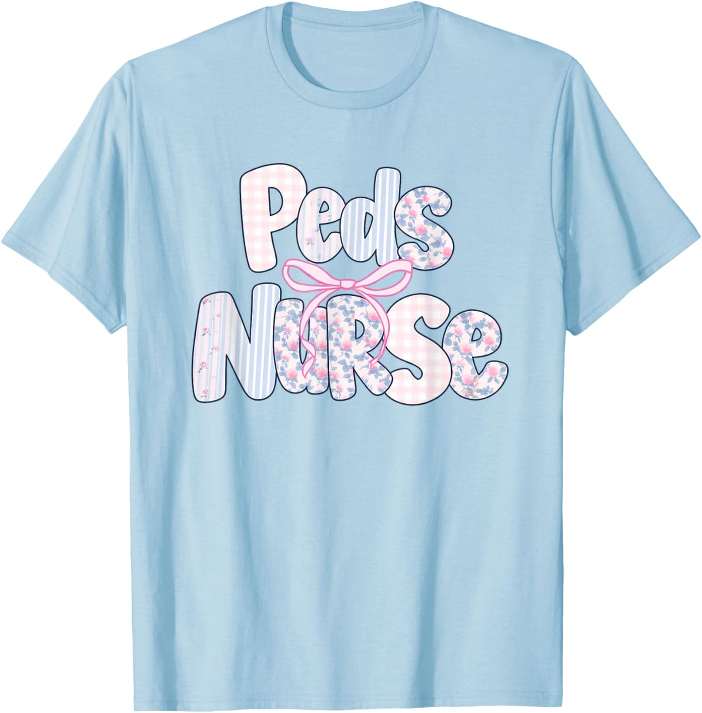 Peds Nurse Floral Design Cute Apparel for Pediatric Nurses T-Shirt - T-Shirt | Light Blue