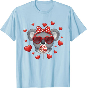 Cute Lollipop Koala Valentines Day Red Heart Funny T-Shirt - T-Shirt | Light Blue
