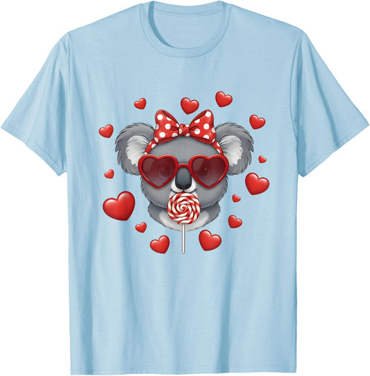 Cute Lollipop Koala Valentines Day Red Heart Funny T-Shirt - T-Shirt | Light Blue