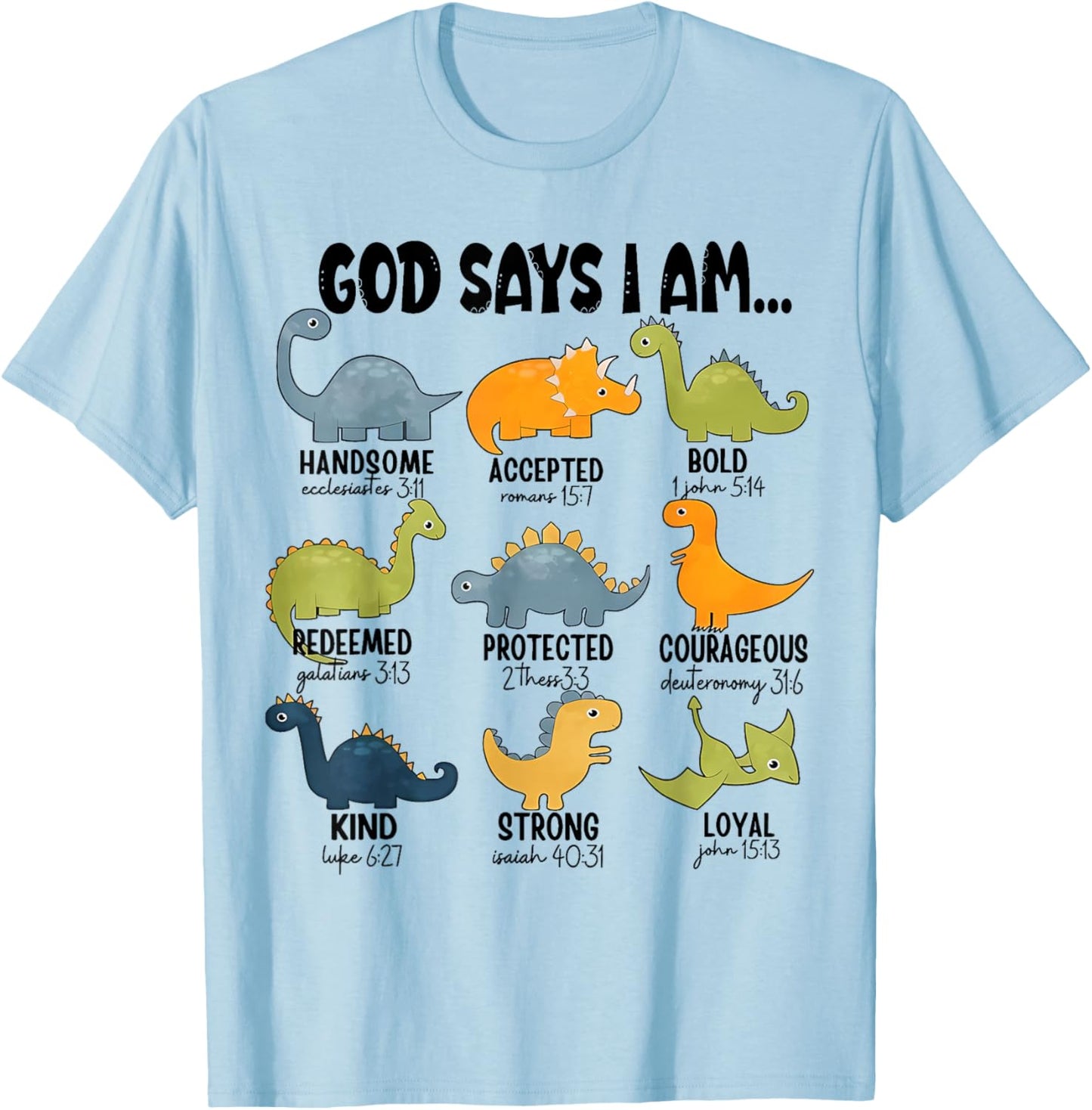 God Says I Am Outer Space Dinosaur Bible Christian Kids Boys T-Shirt - T-Shirt | Light Blue