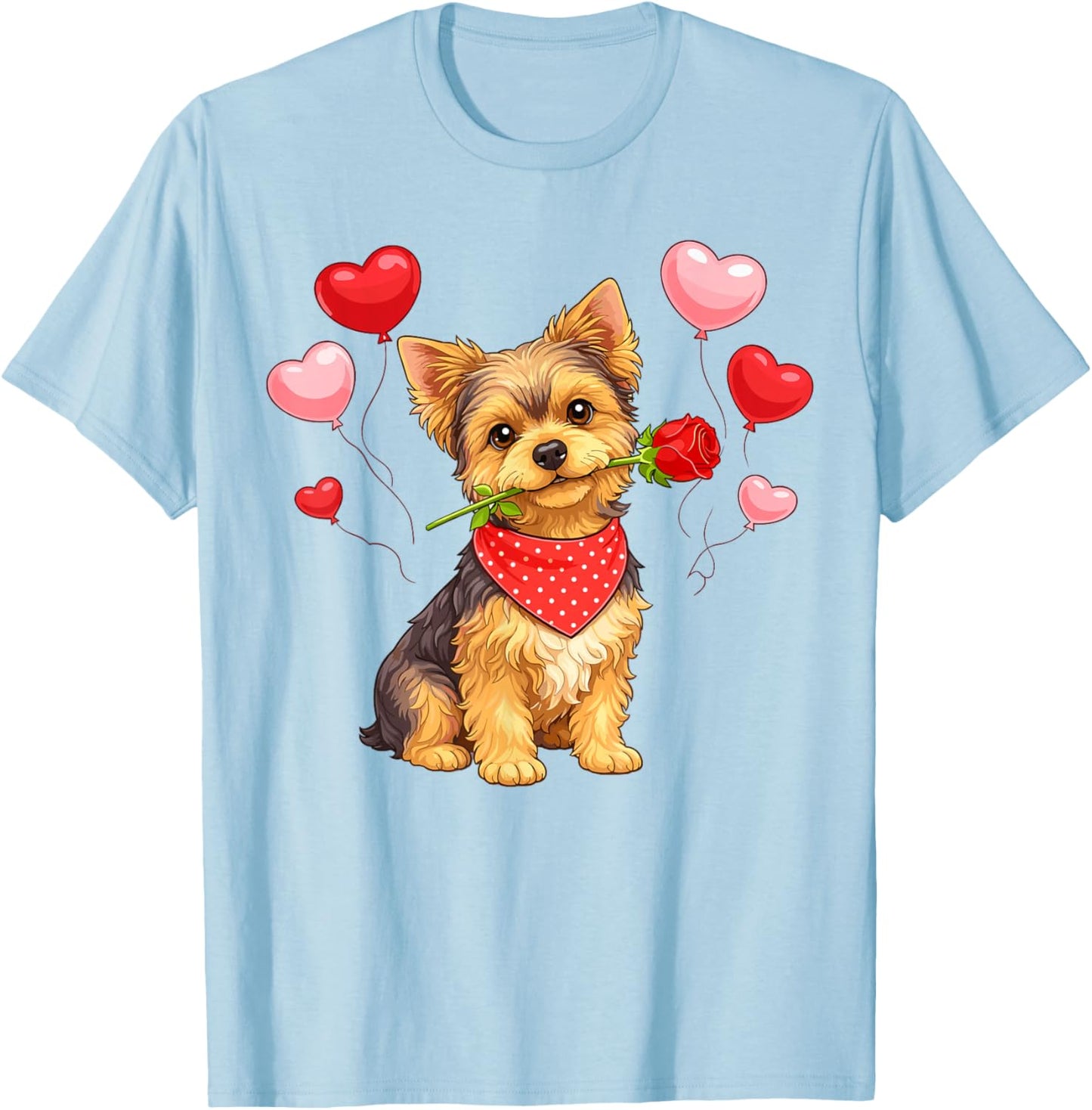 Yorkshire Terrier Valentine's Day Dog Holding Flowers Love T-Shirt - T-Shirt | Light Blue