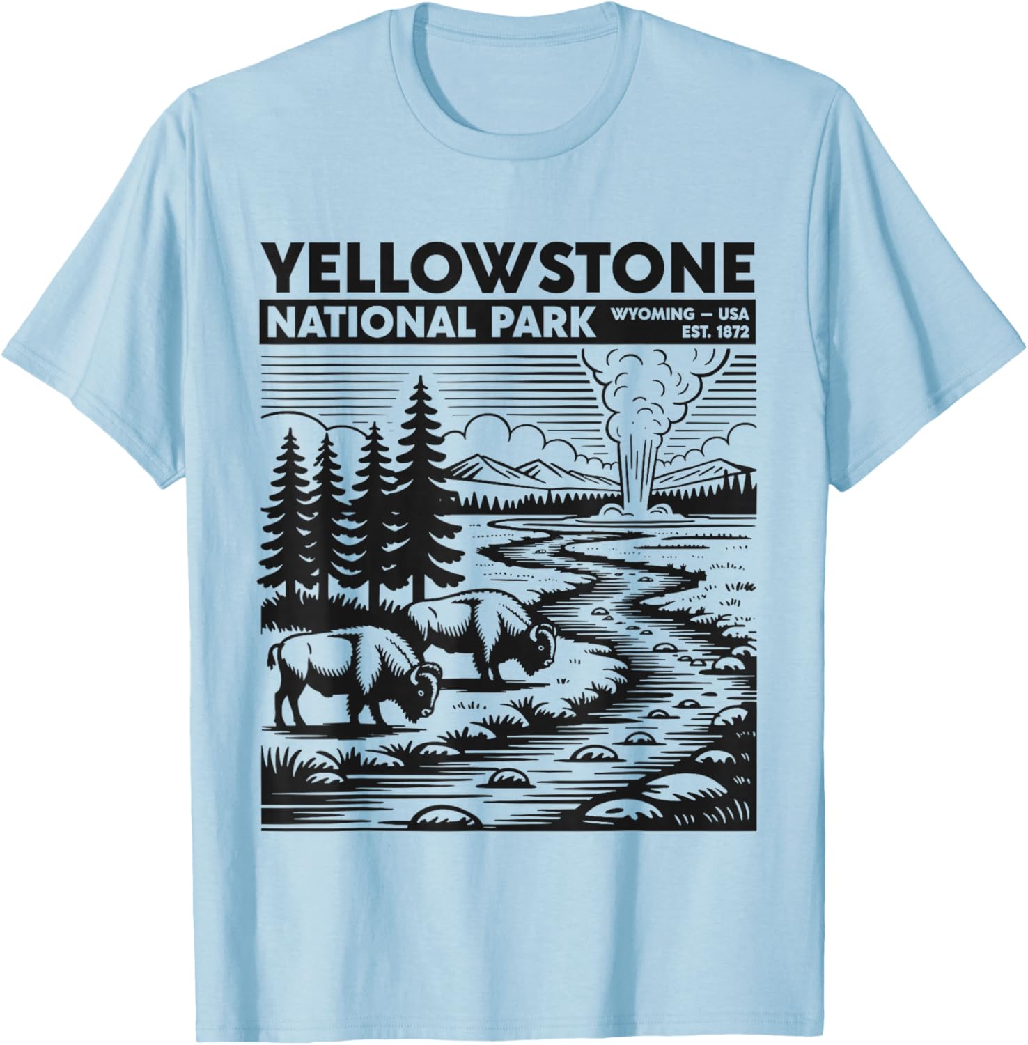 Yellowstone National Park Wyoming Geyser USA Retro Vintage T-Shirt - T-Shirt | Light Blue