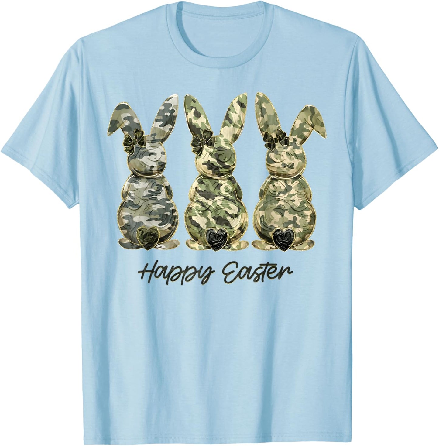 Happy Easter Camo Bunny Rabbit Coquette Bow Hunting Lover T-Shirt - T-Shirt | Light Blue