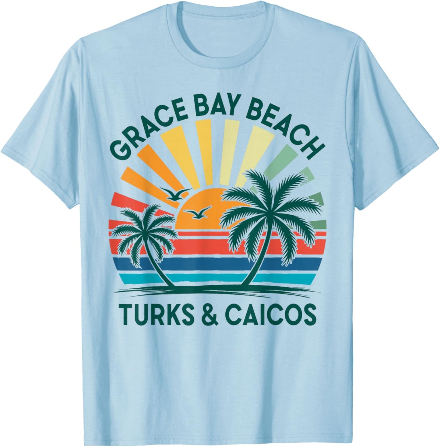 Grace Bay Beach Turks & Caicos Vacation Retro Sunset Vintage T-Shirt - T-Shirt | Light Blue