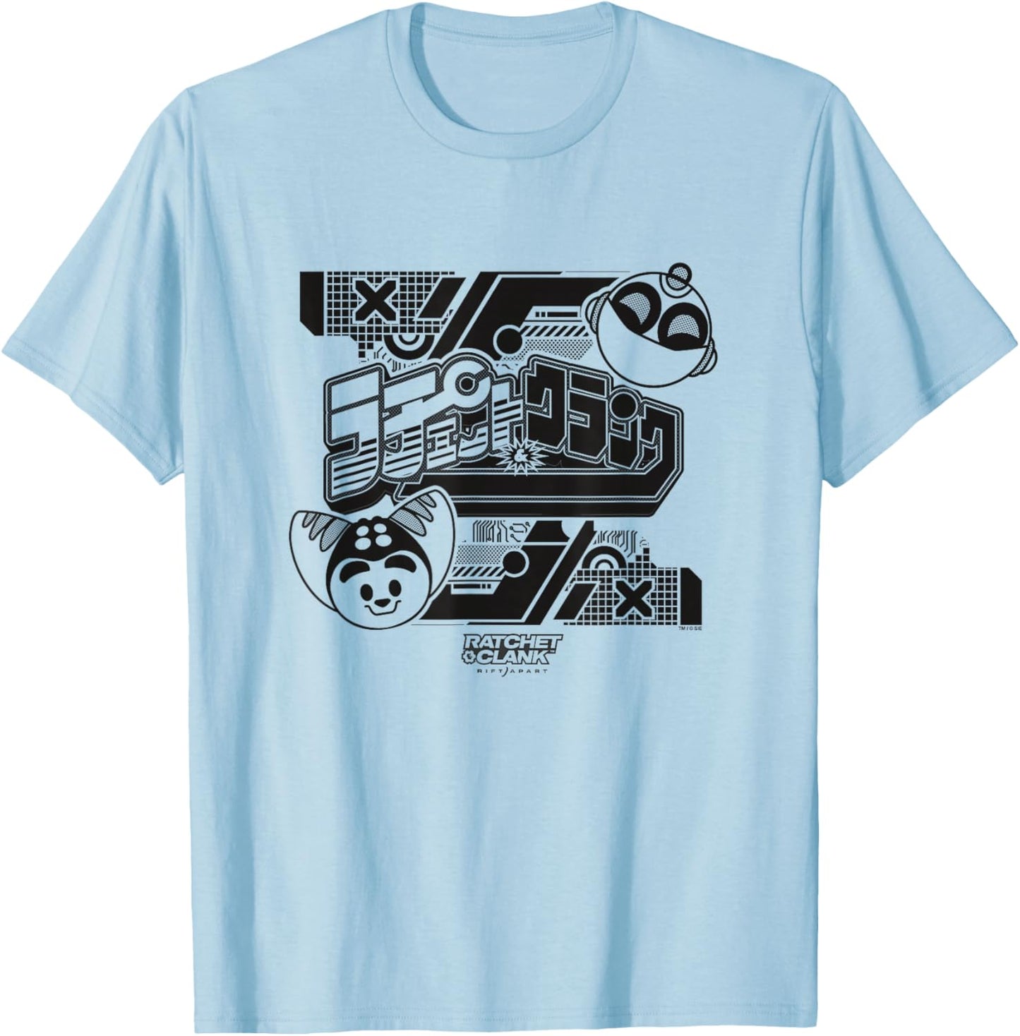 Ratchet and Clank Black and White Faces with Logo Video Game T-Shirt - T-Shirt | Light Blue