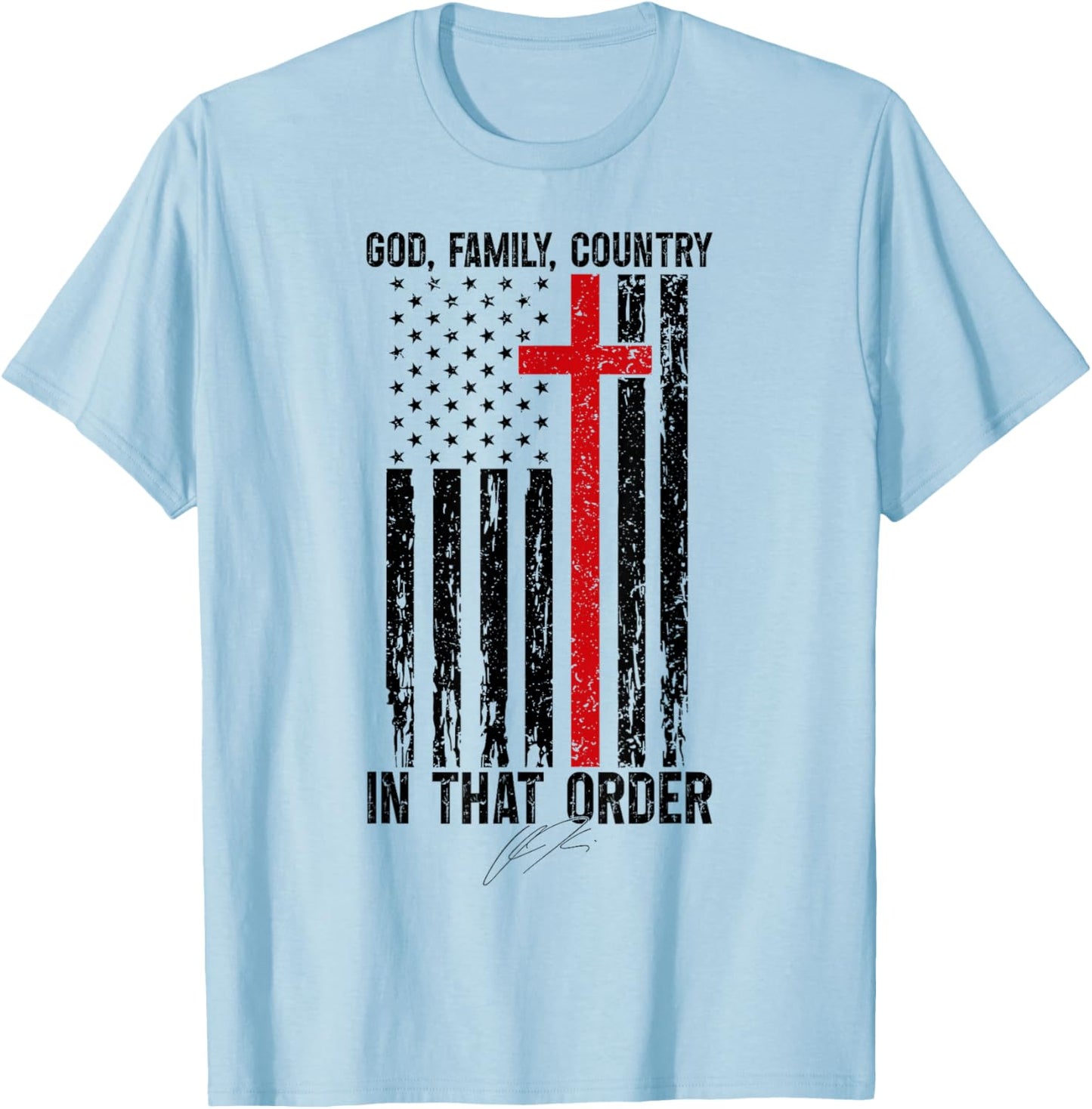 God Family Country - in That Order Vintage US Flag Supporter T-Shirt - T-Shirt | Light Blue
