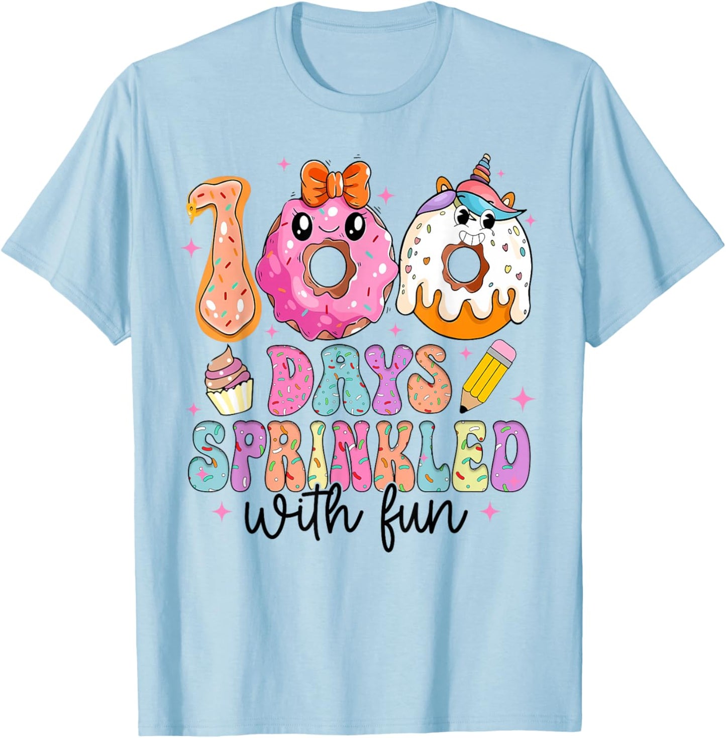 100 Days Sprinkled with Fun Donut 100th Day of School Girls T-Shirt - T-Shirt | Light Blue