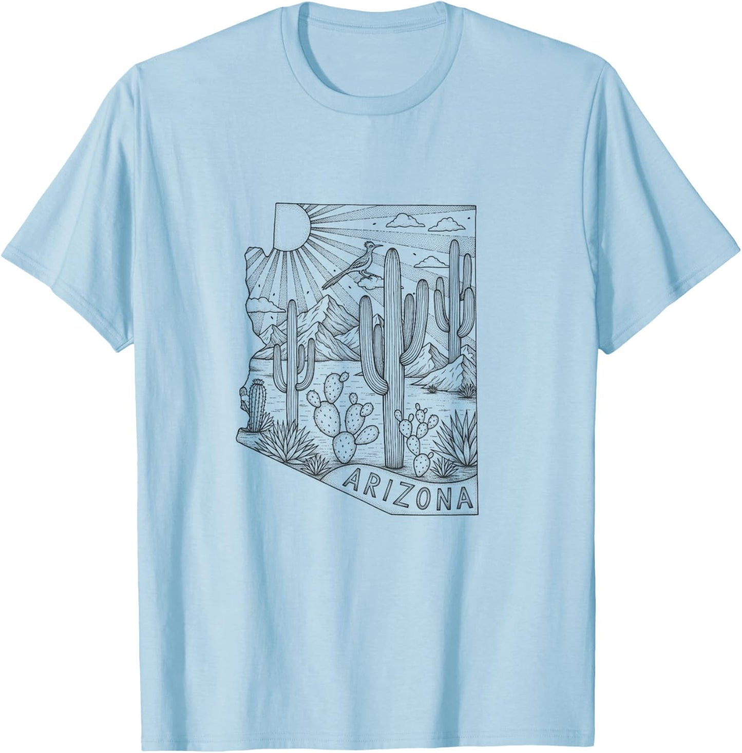 Vintage Arizona Map Desert Drawing Design T-Shirt - T-Shirt | Light Blue