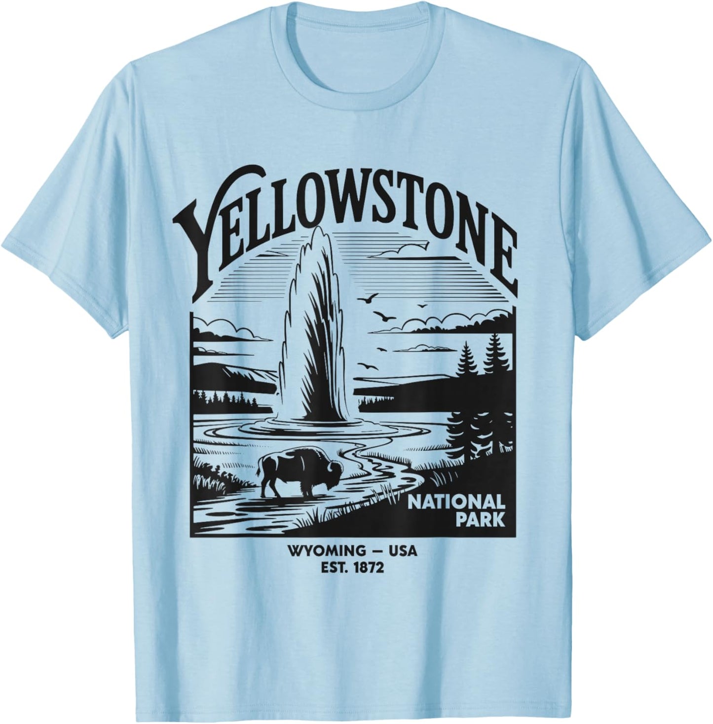 Yellowstone National Park Wyoming Geyser USA Retro Vintage T-Shirt - T-Shirt | Light Blue