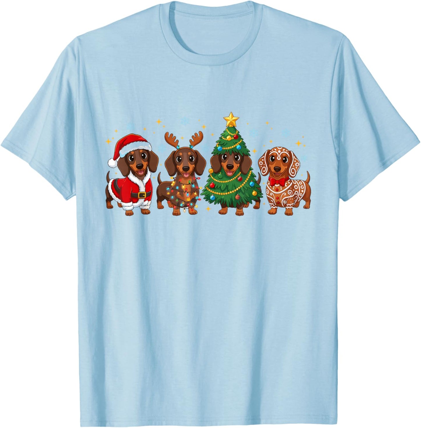 Dachshund Christmas Weiner Dog Holiday Women Kids T-Shirt - T-Shirt | Light Blue