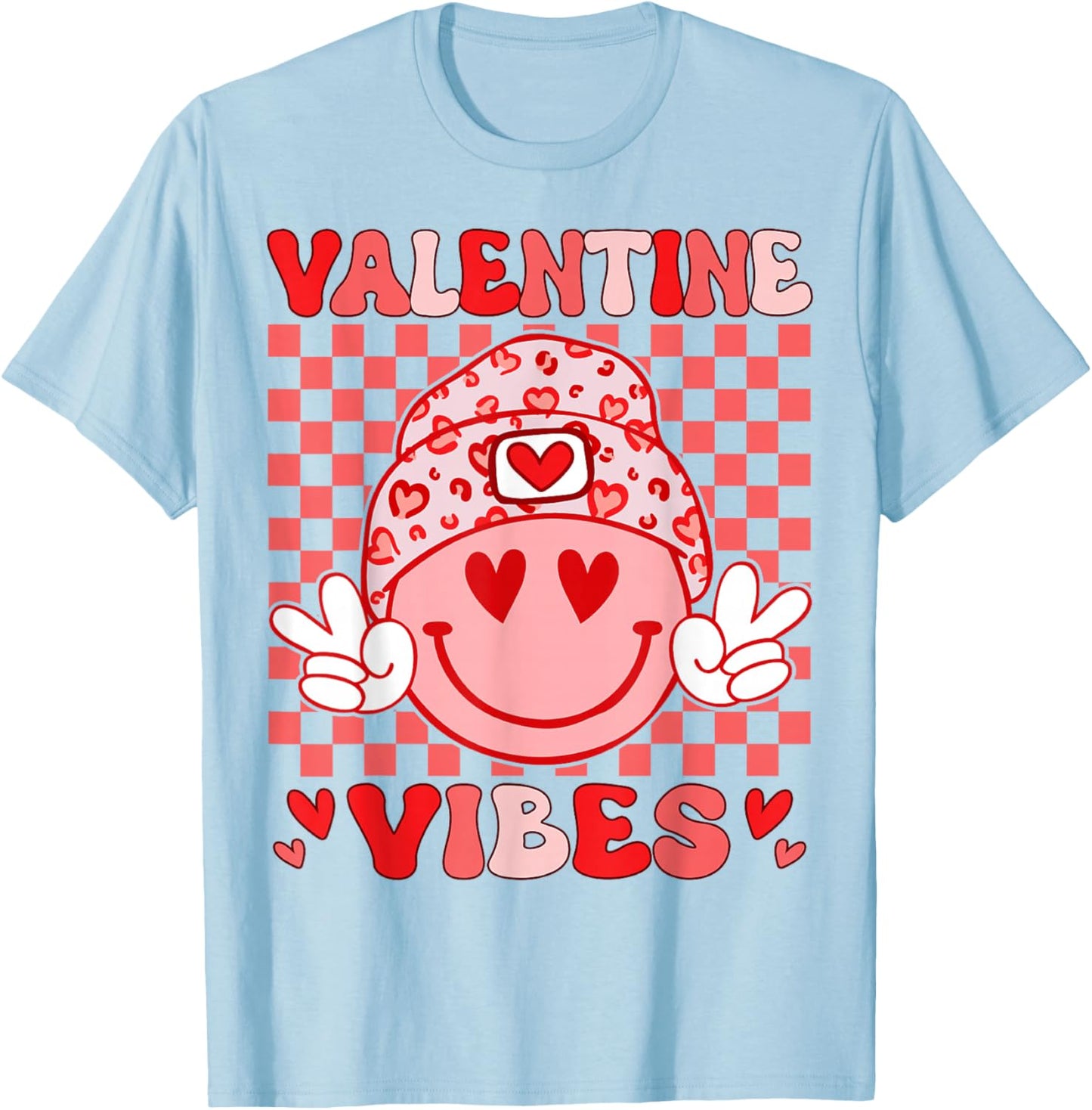 Valentine Vibes Hippie Valentines Day Shirts for Girls Women T-Shirt - T-Shirt | Light Blue