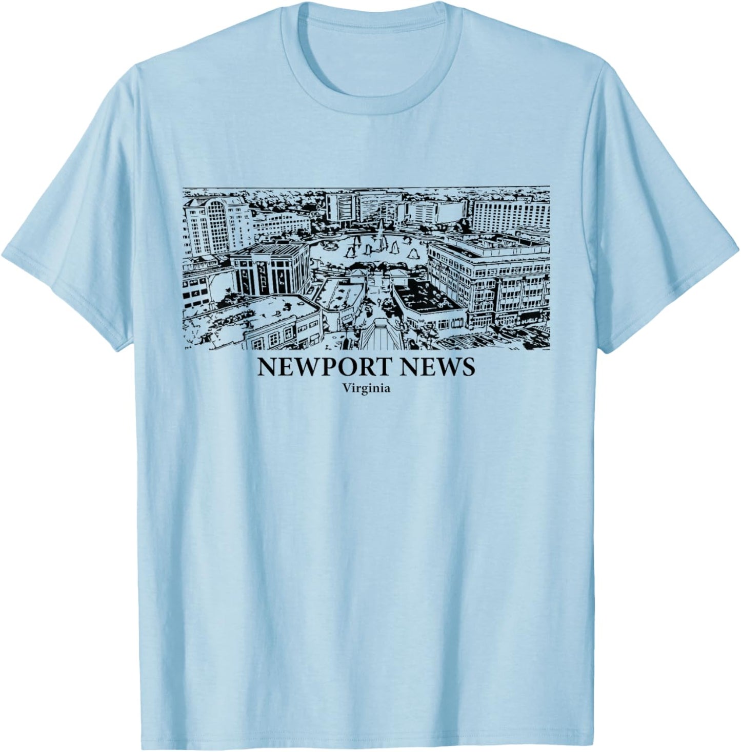 Newport News VA - Ink Cityscape Illustration T-Shirt - T-Shirt | Light Blue