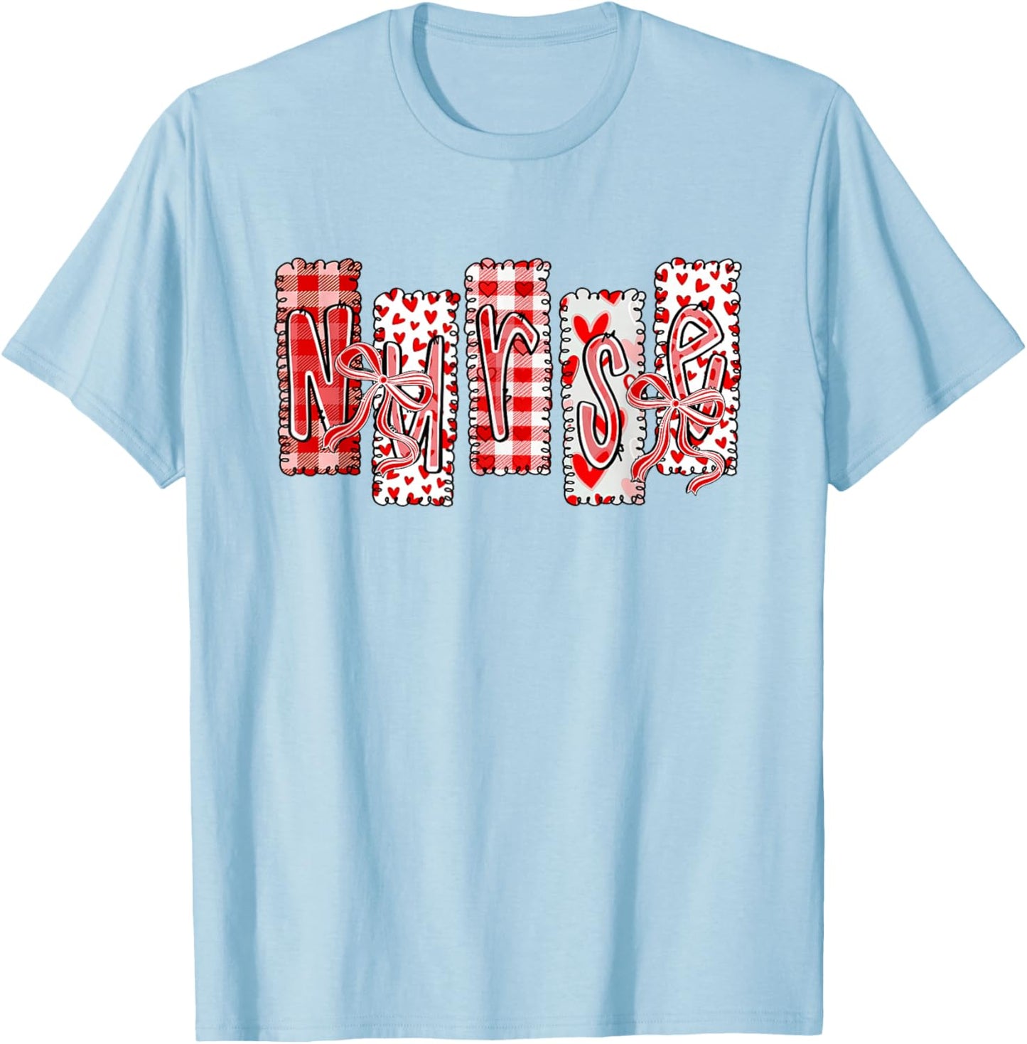 Preppy Valentines Nurse Life Coquette Bow Nursing Student T-Shirt - T-Shirt | Light Blue