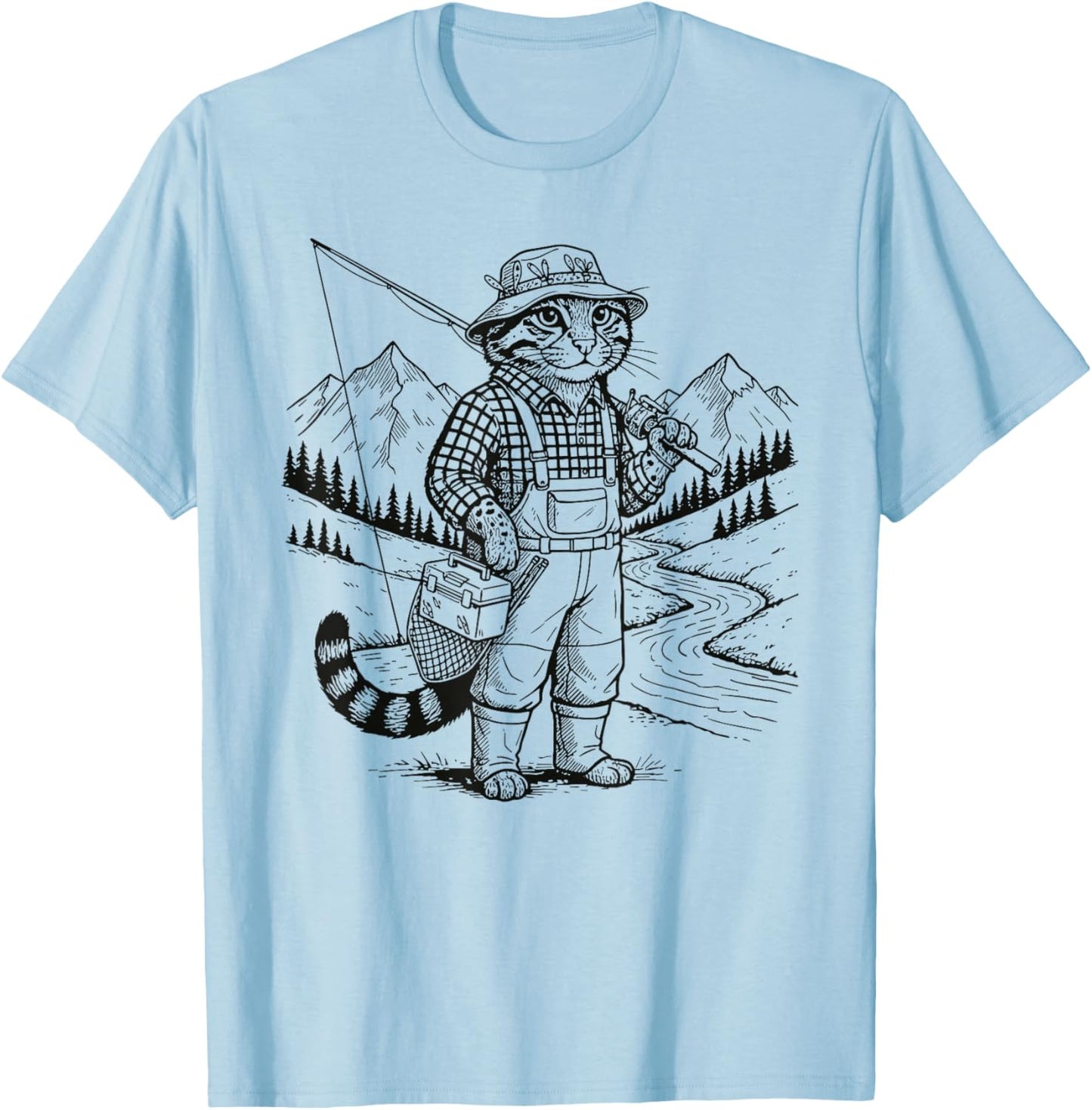 Fish Cat Fisherman T-Shirt - T-Shirt | Light Blue