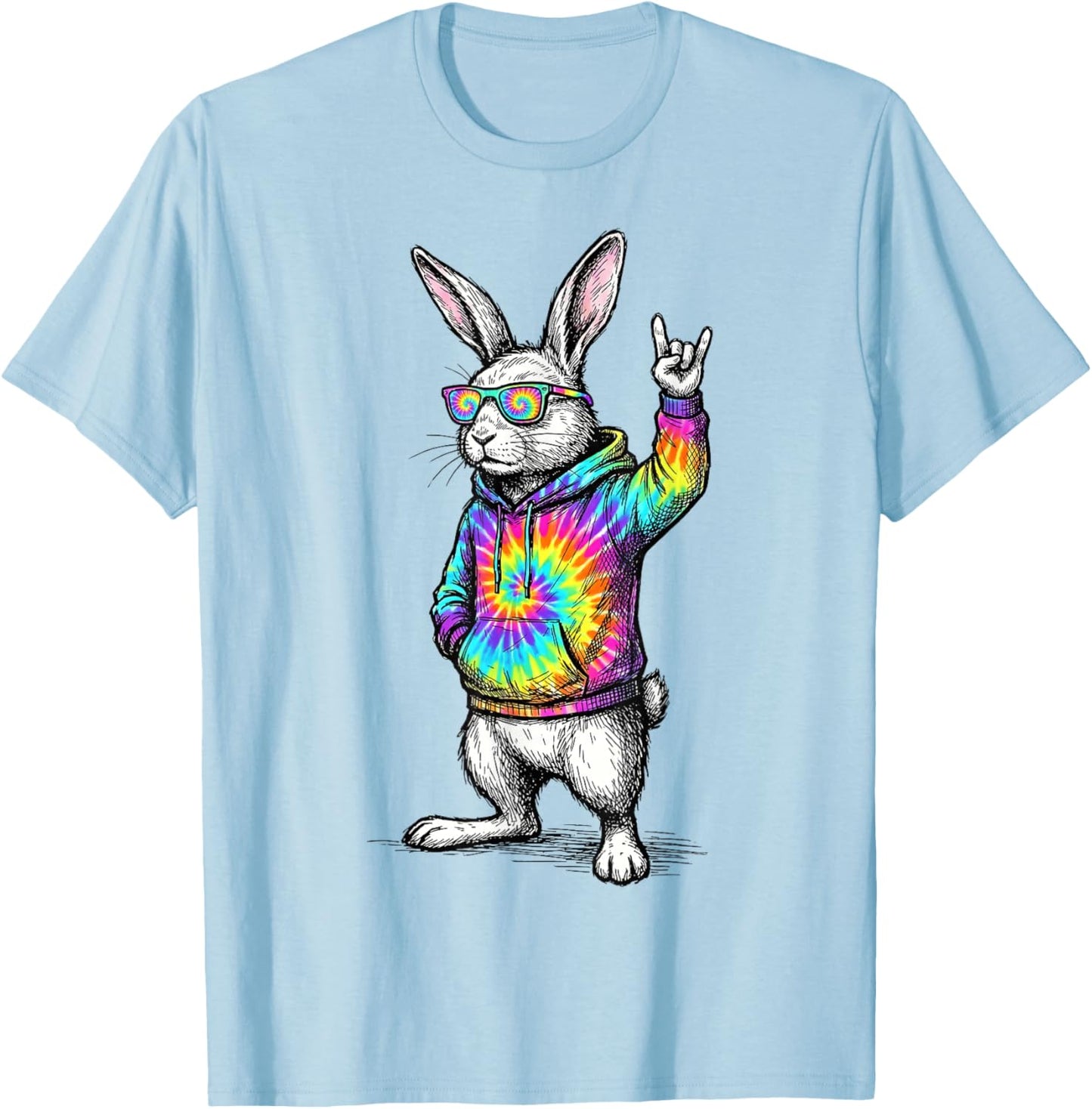 Cute Easter Bunny Rock Rabbit Sunglasses Happy Easter T-Shirt - T-Shirt | Light Blue
