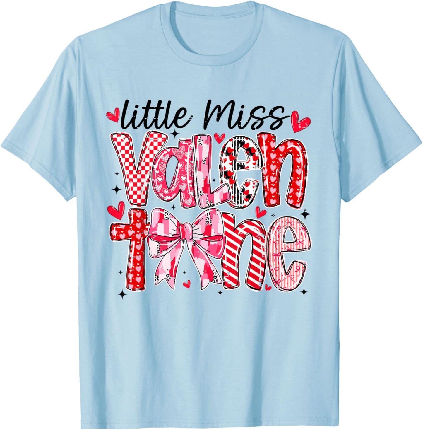 Coquette Bow Little Miss Valentine Girly Love Heart XOXO T-Shirt - T-Shirt | Light Blue