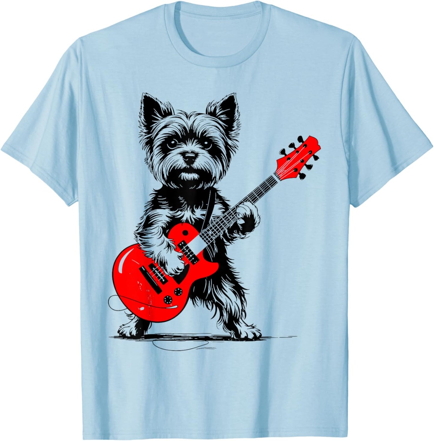 Vintage Yorkie Rock Funny Dog Playing Guitar Rock Style T-Shirt - T-Shirt | Light Blue