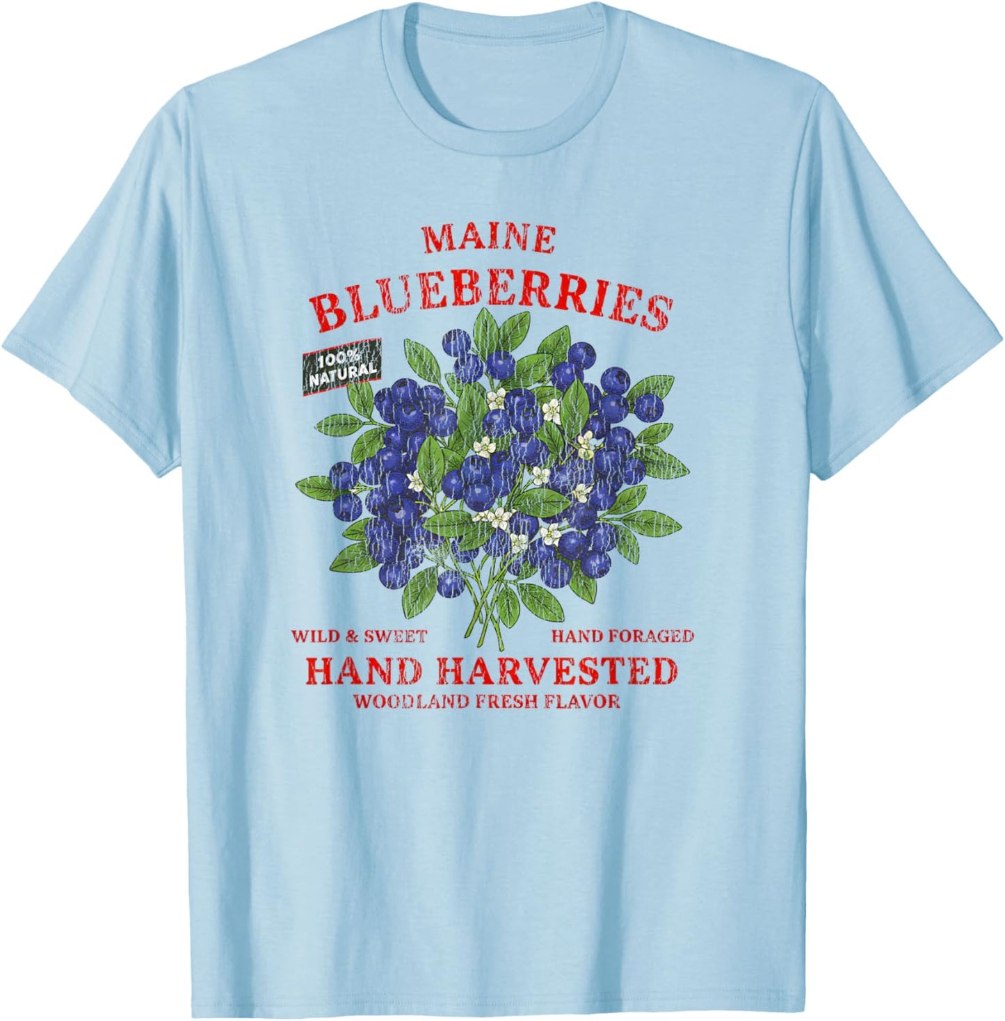 Maine Blueberries Retro Fruit Label State Fruit Distressed T-Shirt - T-Shirt | Light Blue