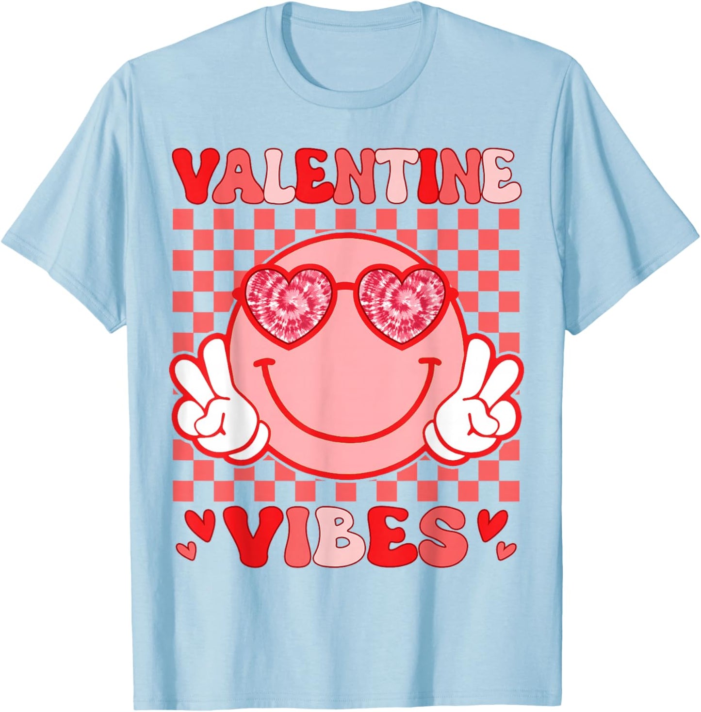 Valentine Vibes Hippie Valentines Day Shirts for Girls Women T-Shirt - T-Shirt | Light Blue