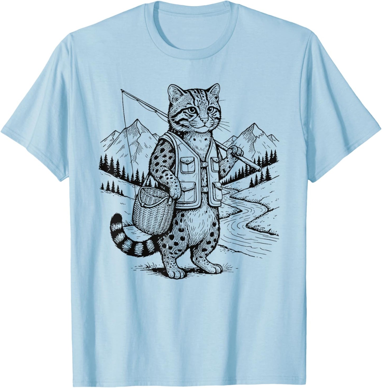 Fish Cat Fisherman T-Shirt - T-Shirt | Light Blue