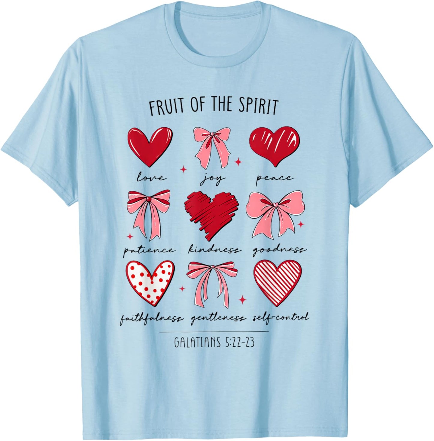 Fruit of The Spirit Christian Hearts Galatians 5:22-23 T-Shirt - T-Shirt | Light Blue