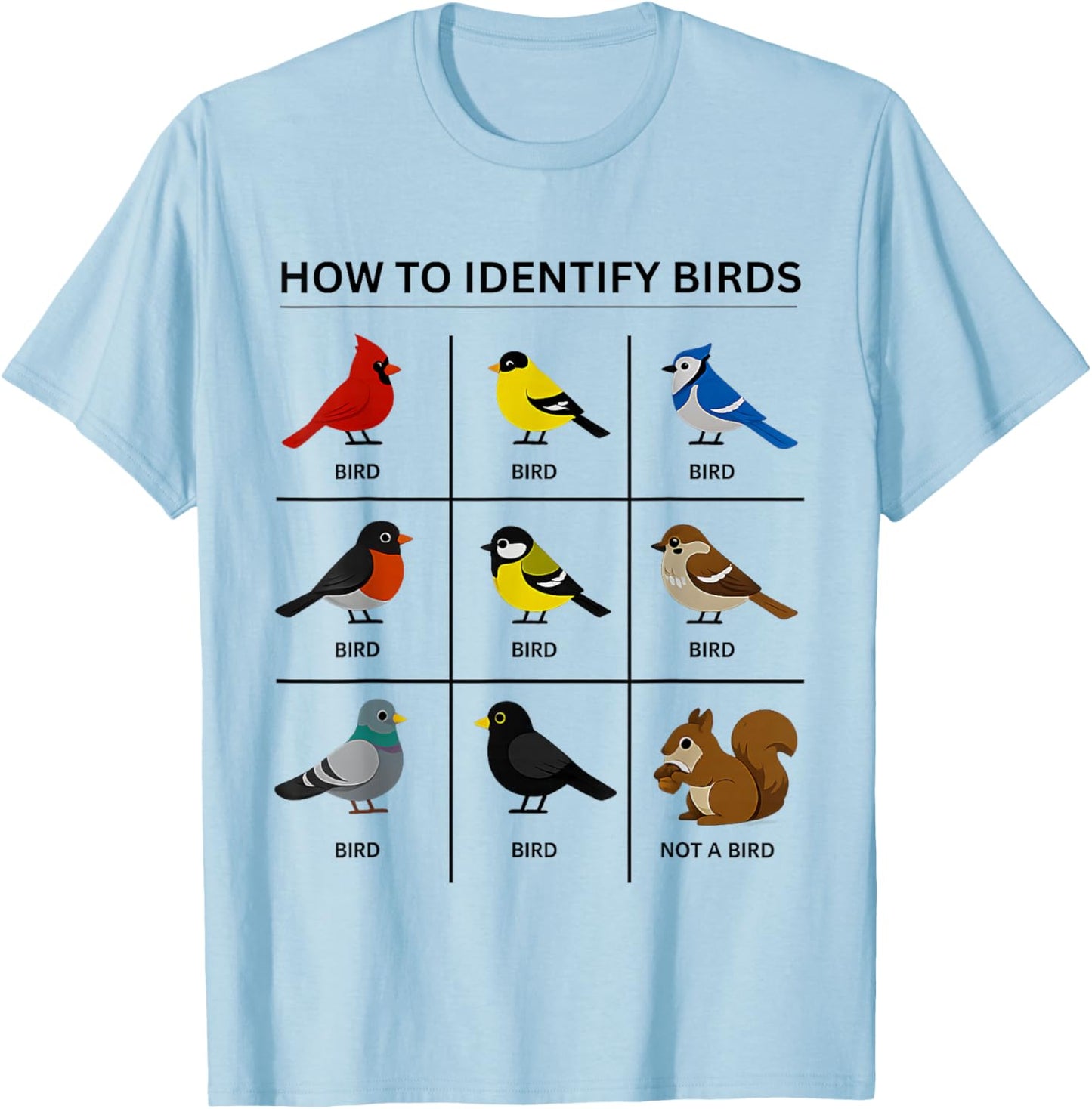 How to Identify A Bird Funny Birdwatching Cute Squirrel Joke T-Shirt - T-Shirt | Light Blue