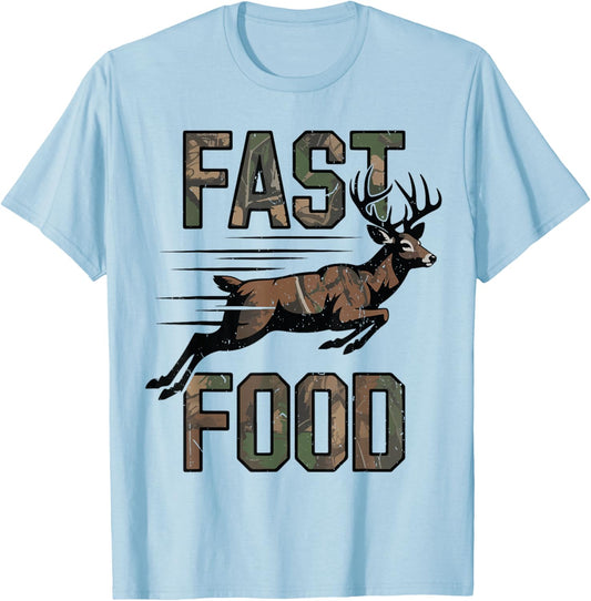 Camo Deer Hunting Youth Boys Fast Food Funny Hunting Humor T-Shirt - T-Shirt | Light Blue