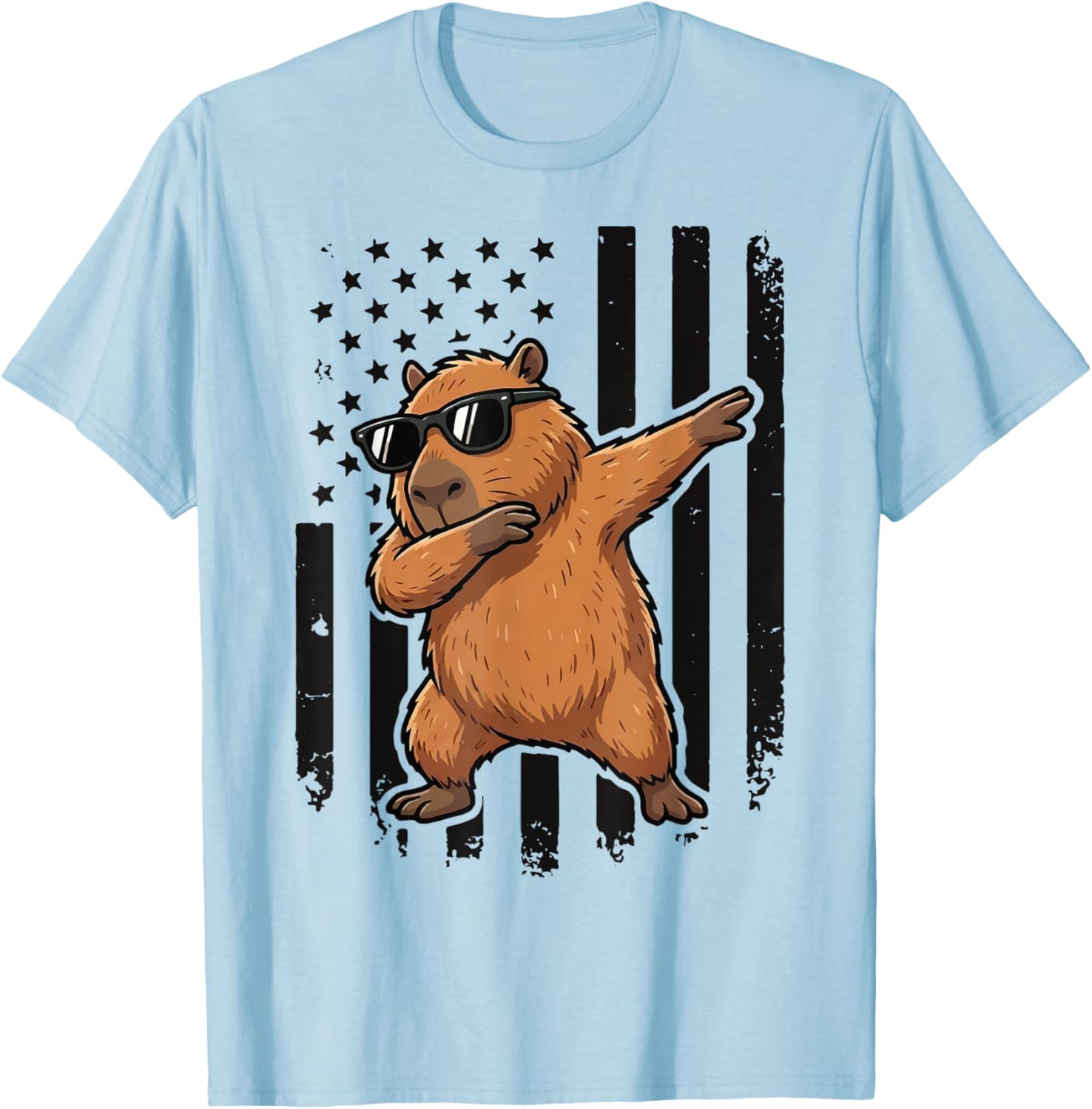 Capybara Dabbing USA Flag America T-Shirt - T-Shirt | Light Blue