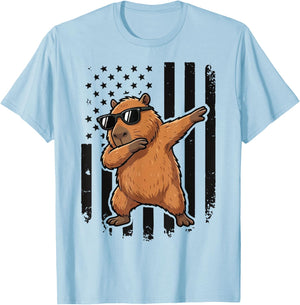 Capybara Dabbing USA Flag America T-Shirt - T-Shirt | Light Blue