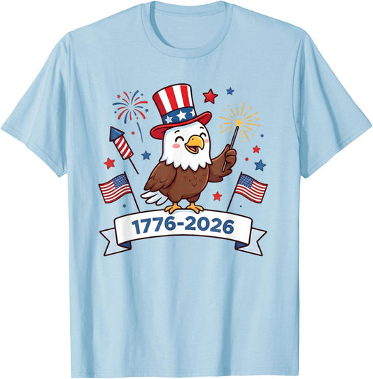Eagle Fireworks 1776 2026 July 4th 250th Birthday Kids T-Shirt - T-Shirt | Light Blue