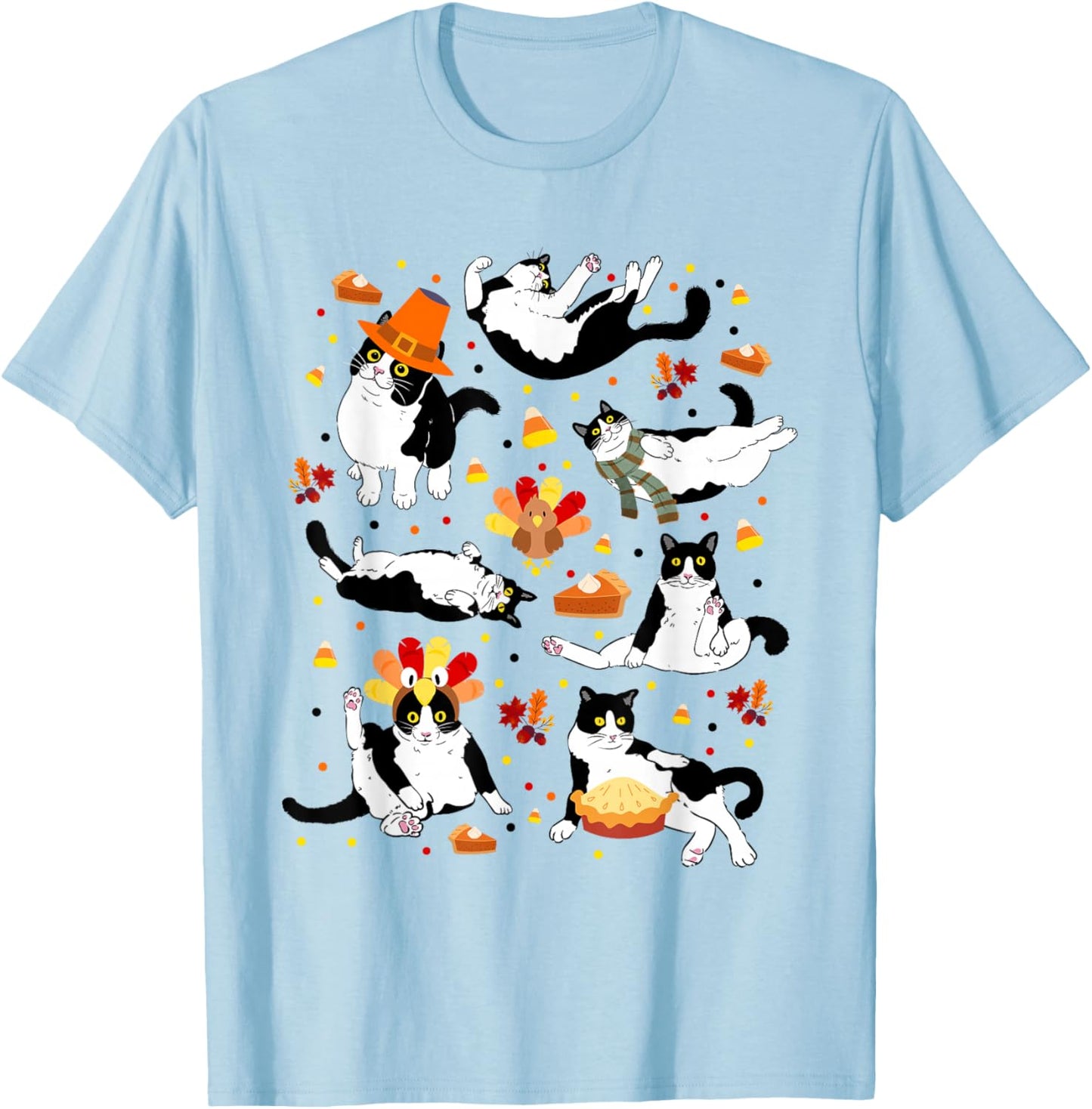 Funny Tuxedo Cat Fall Season Cute Cat Autumn Kids Men Women T-Shirt - T-Shirt | Light Blue