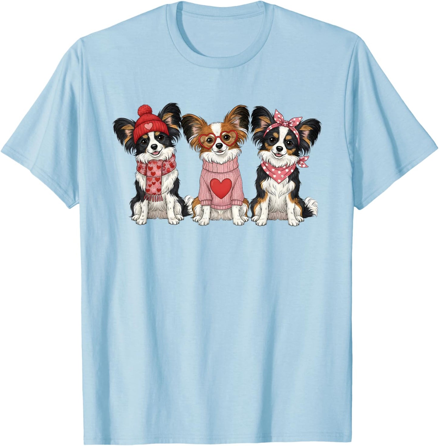 Cute Papillon Dog Valentine T-Shirt - T-Shirt | Light Blue
