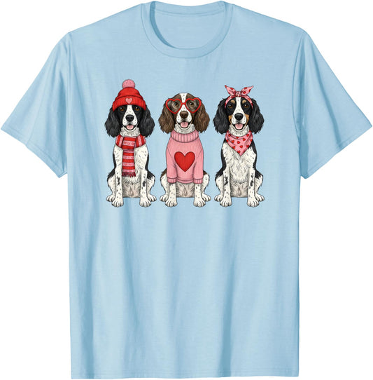 Cute English Springer Spaniel Valentine Dog T-Shirt - T-Shirt | Light Blue