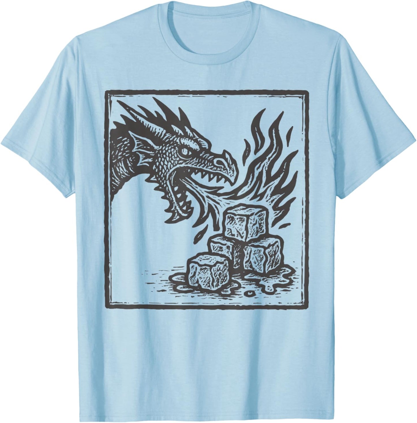 Dragon Breathing Fire on Ice Cubes Fantasy T-Shirt - T-Shirt | Light Blue