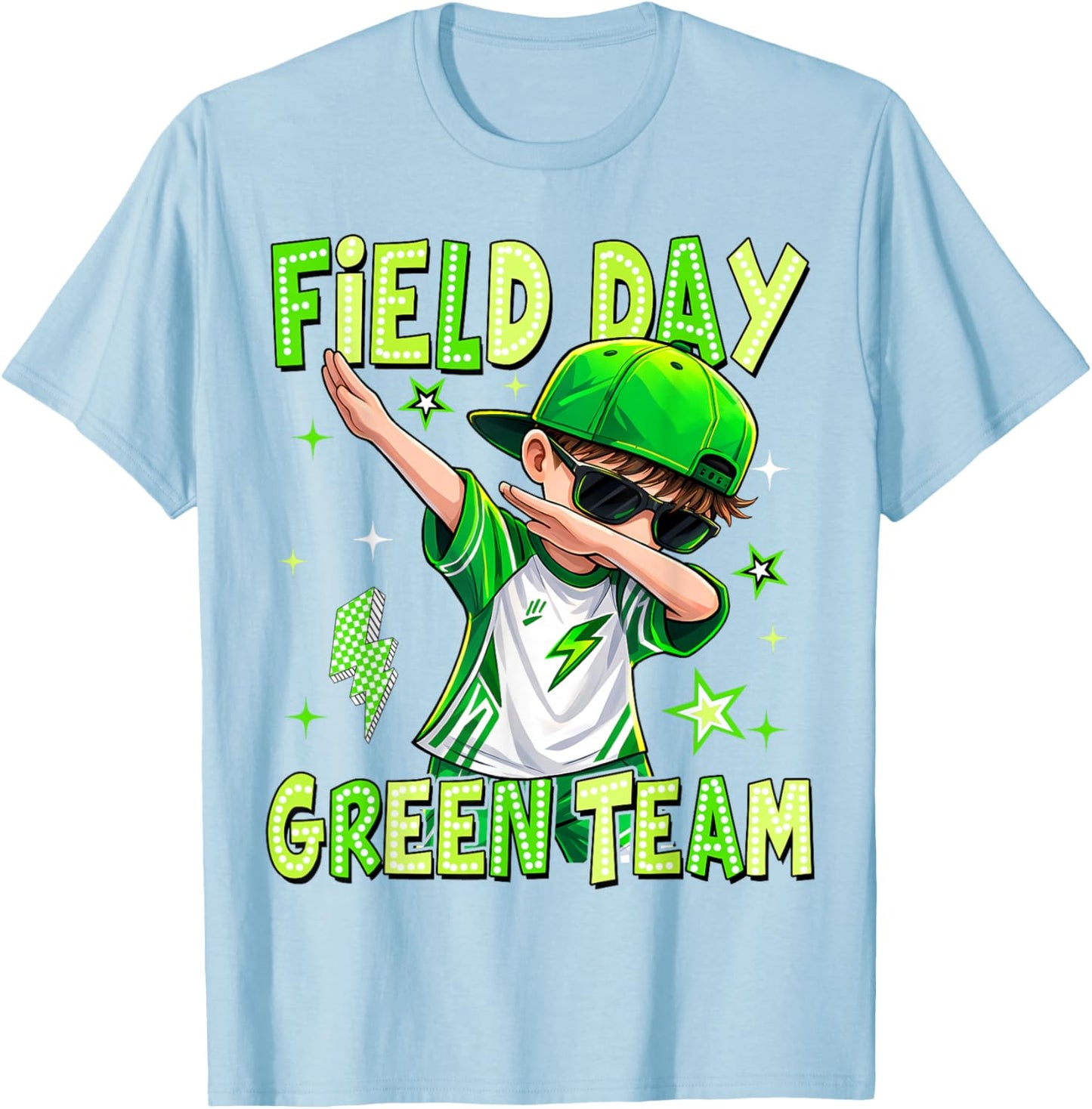Field Day Green Team Dabbing Boys Kids Games Field Trip Fun T-Shirt - T-Shirt | Light Blue