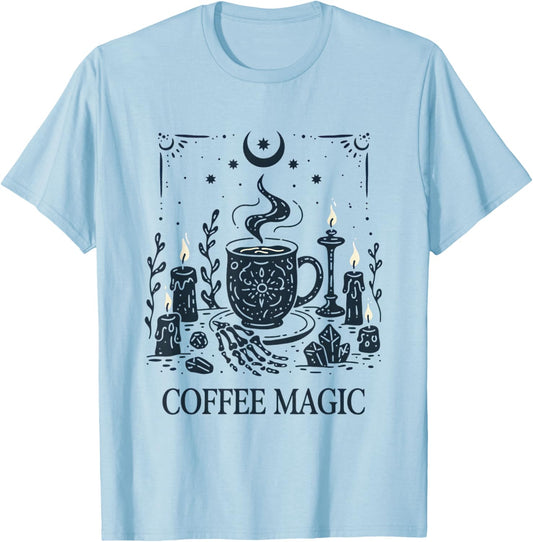The Coffee Tarot Cards Skeleton Coffee Lover Caffeine Addict T-Shirt - T-Shirt | Light Blue