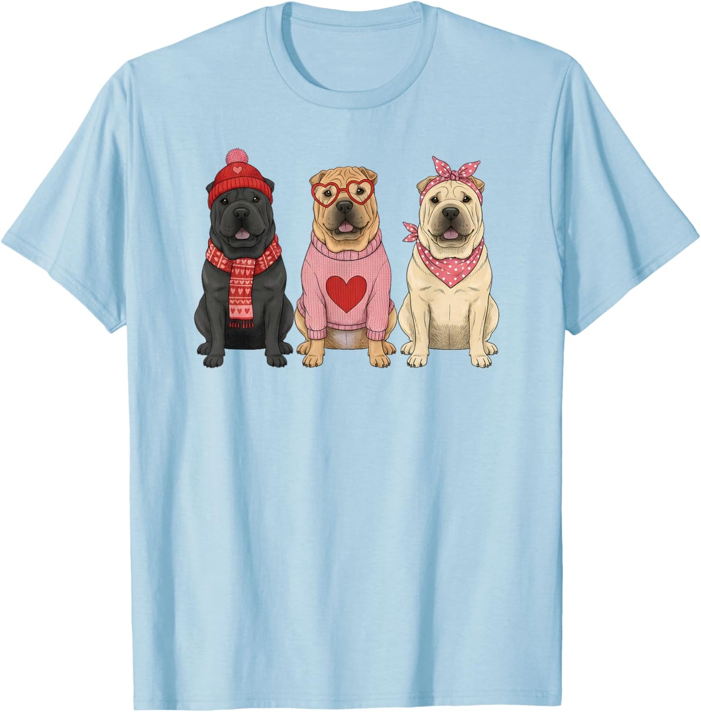 Cute Shar Pei Valentine Dog T-Shirt - T-Shirt | Light Blue