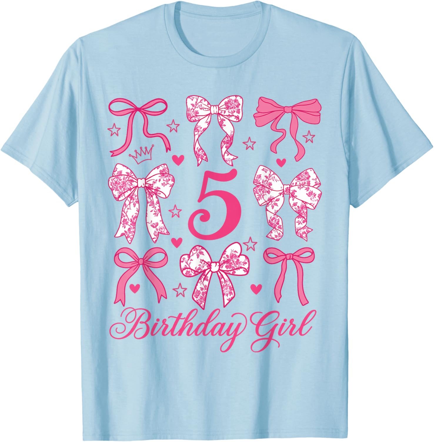 Cute It's My 5 Bday Coquette Bow 5th Birthday Girls T-Shirt - T-Shirt | Light Blue