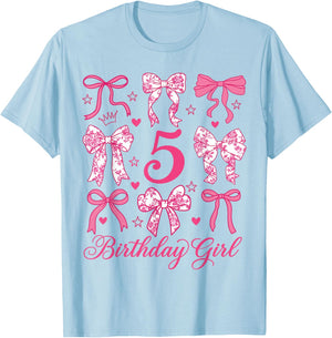 Cute It's My 5 Bday Coquette Bow 5th Birthday Girls T-Shirt - T-Shirt | Light Blue