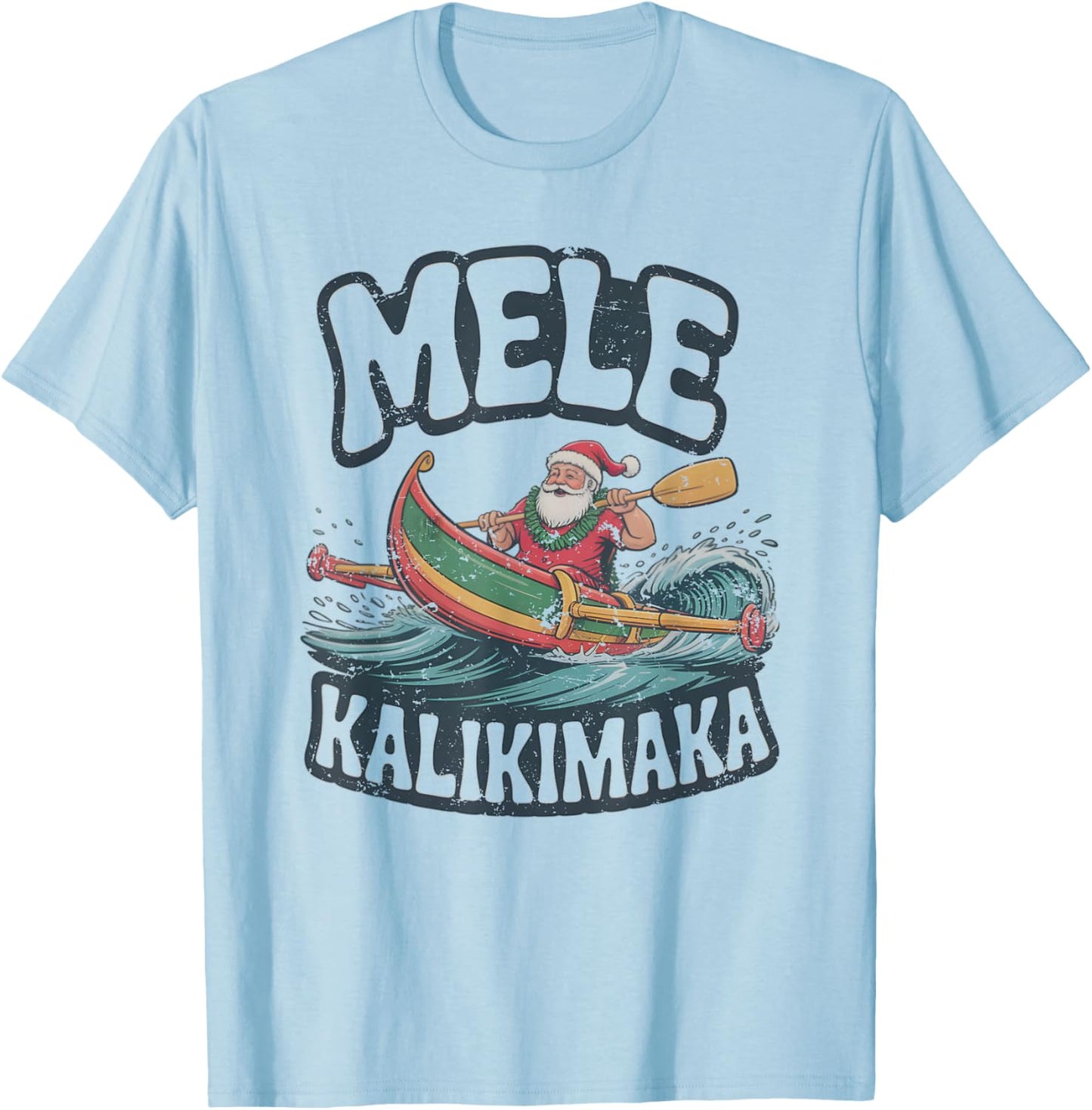 Mele Kalikimaka Santa Outrigger Canoe Retro Hawaii Surf T-Shirt - T-Shirt | Light Blue