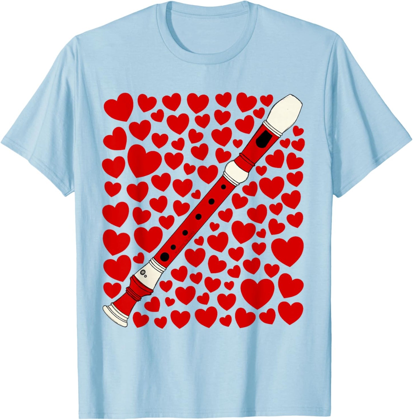 Recorder with Hearts, Valentines Music Teacher Wedding T-Shirt - T-Shirt | Light Blue