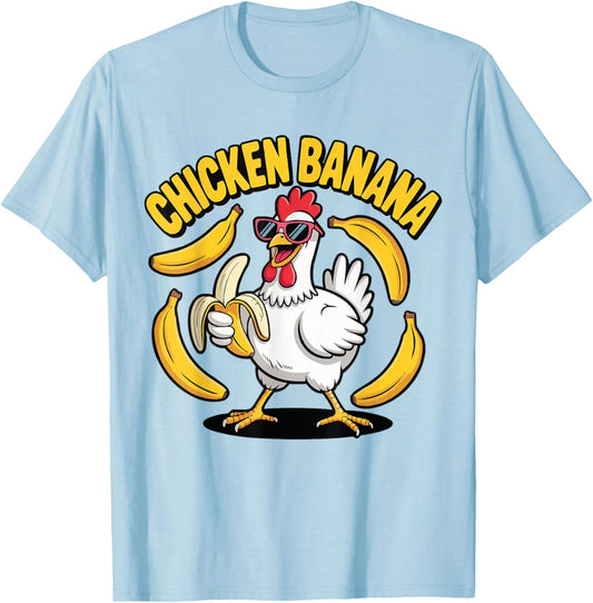 Funny Chicken Banana Men Women Kids Design T-Shirt - T-Shirt | Light Blue