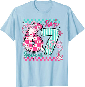 Valentine Six Seven 6 7 Coquette Bow Meme Heart Women Girl T-Shirt - T-Shirt | Light Blue