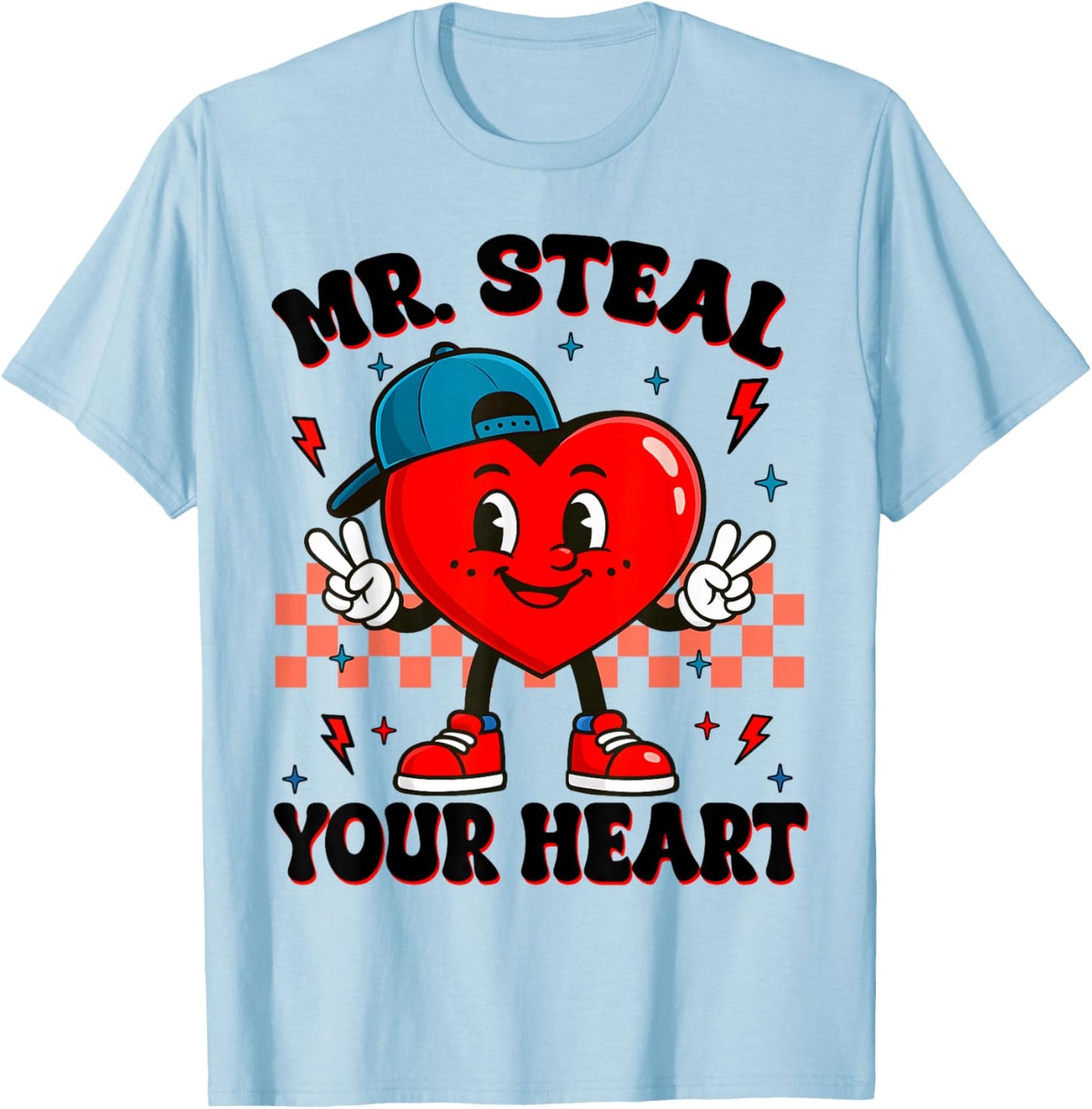 Valentine Vibe Hearts Peace Sign Funny Toddler Boy Kid T-Shirt - T-Shirt | Light Blue