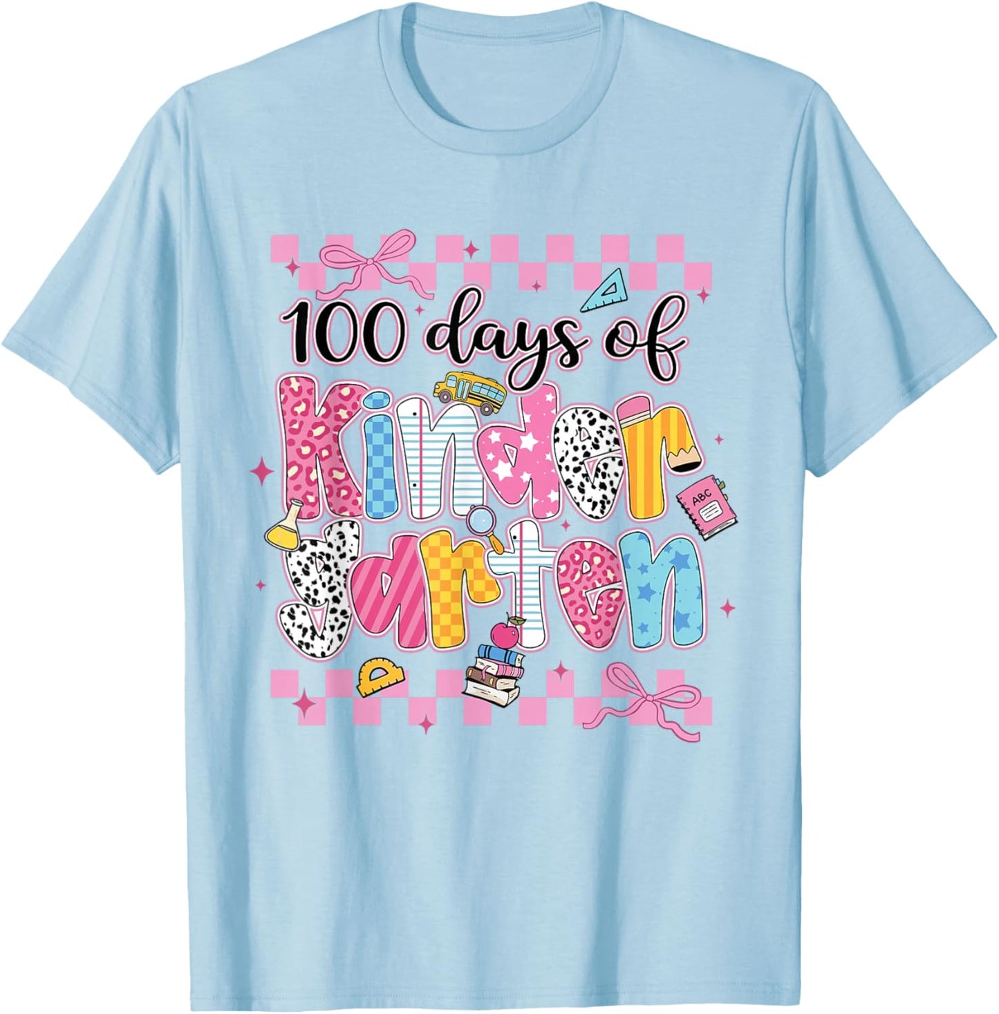100 Days of Kindergarten Girls 100th Day of School Teachers T-Shirt - T-Shirt | Light Blue